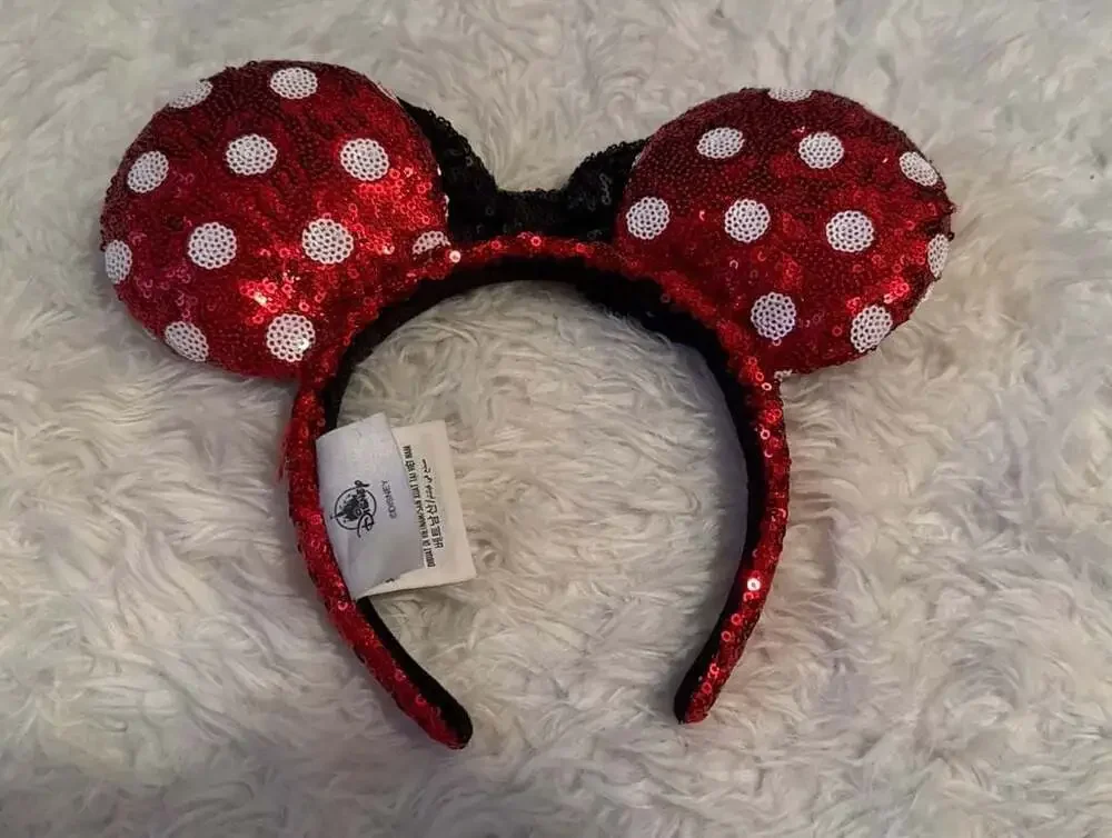 Disney Parks Authentic Red Polka Dot Minnie Mouse Sequin Ear Headband with Black